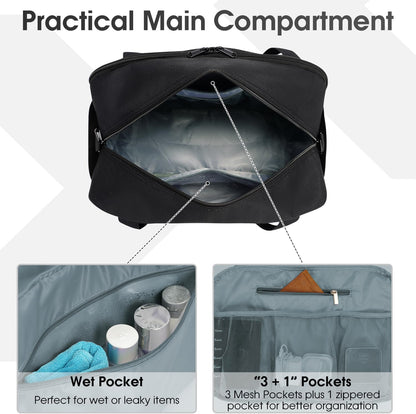 Narwey 18" Carry on Bag with Laptop Compartment 14 Inch Travel Duffel Bag for Spirit Airlines Personal Item Bag Overnight Weekender Bag with Wet Pocket for Women and Men (Black)