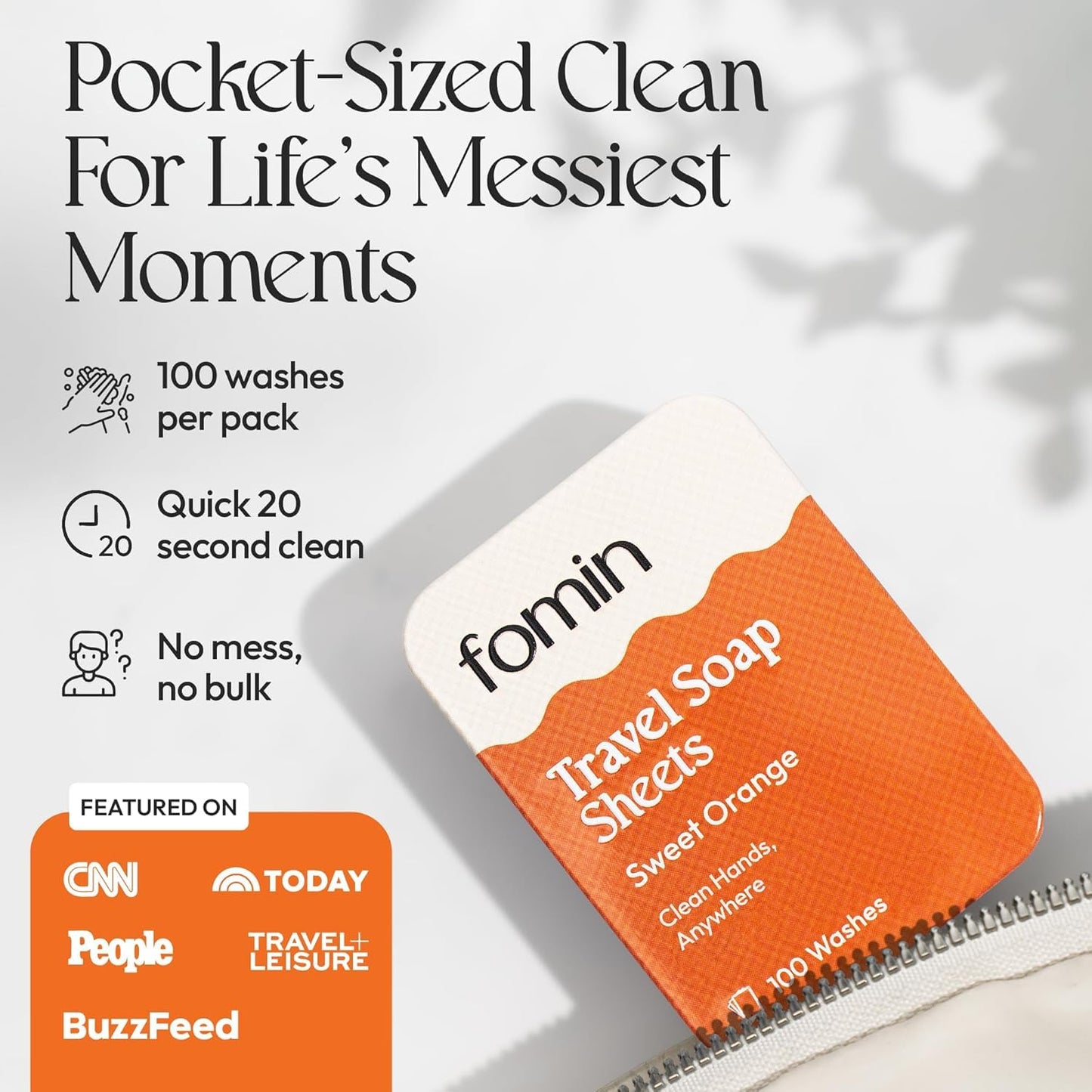 FOMIN - Antibacterial Paper Soap Sheets Tin for Traveling - (300 Sheets) Orange - Portable Travel Hand Soap Sheets, Dissolvable Mini Camping Hand Soap for Hand Washing