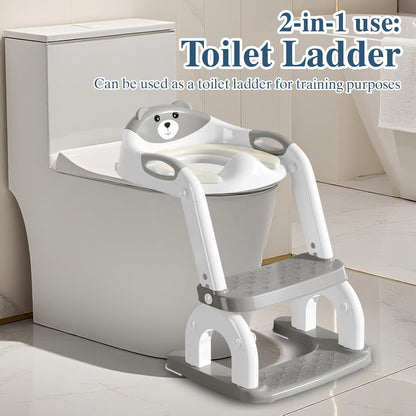 Potty Training Seat for Toddlers, Adjustable Height 2-in-1 Potty Training Toilet Ladder for Kids Boys Girls with Splash Guard, Waterproof Cushion, Anti-Slip Pad Step Stoo - Grey