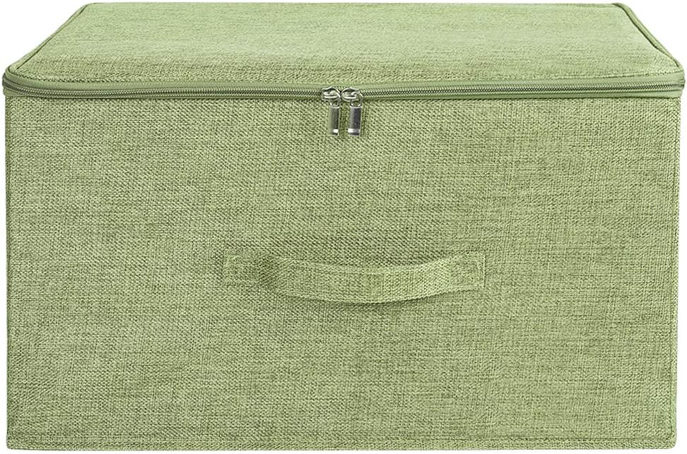 ANMINY Storage Bins with Zipper Lids 51.9 Qt Lidded Fabric Storage Boxes Baskets Cubes with Handles Collapsible Washable Cotton Linen Closet Shelf Clothes Organizer - Green, Extra Large