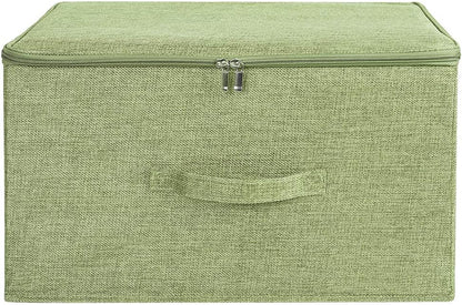 ANMINY Storage Bins with Zipper Lids 51.9 Qt Lidded Fabric Storage Boxes Baskets Cubes with Handles Collapsible Washable Cotton Linen Closet Shelf Clothes Organizer - Green, Extra Large