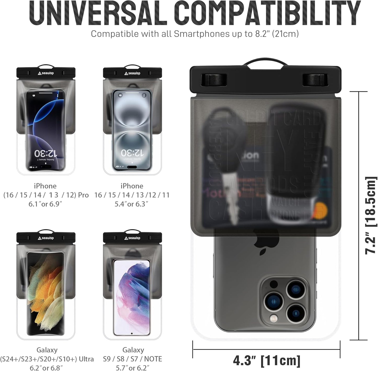 Universal Waterproof Phone Pouch [Double Space] IPX8 Dry Bag with Lanyard for iPhone 16 15 14 13 12 Pro Max XS XR X Galaxy S25 S24 S23 Ultra, Fit All Phones Up to 8'', Gray