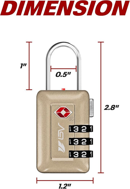 BV TSA Accepted Luggage Travel Lock, Set-Your-Own Combination Lock for School Gym Locker, Luggage Suitcase Baggage Locks, Filing Cabinets, Toolbox, Case (Champagne Gold, 2 Pack)