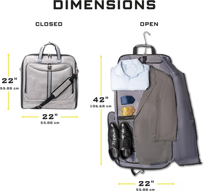 Premium Suit Garment Bag Carry On - Hangs 4 Suits - Travel & Business with Shoulder Strap and Laptop Compartment