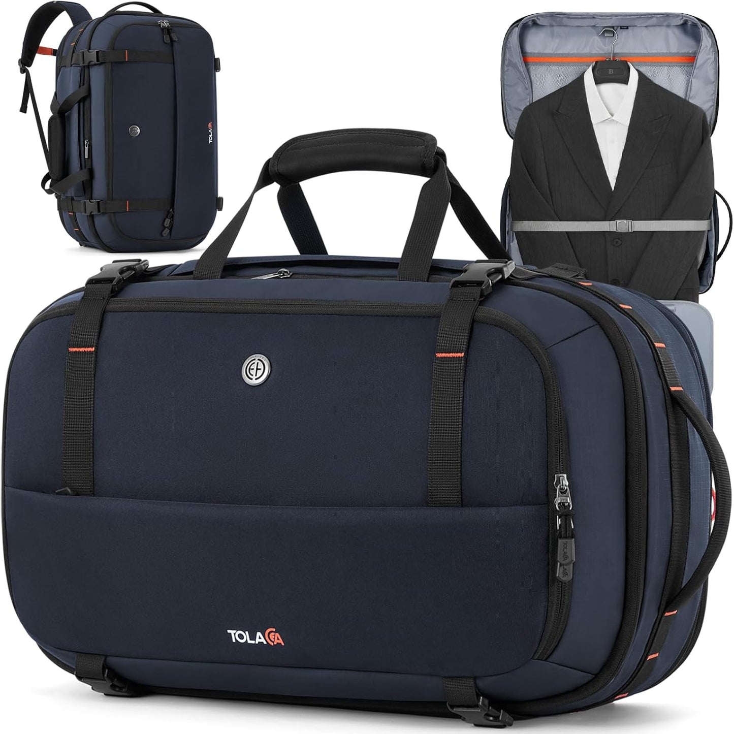 Tolaccea Travel Backpack with Garment Bag, Suit Carry On Backpack, TSA Flight Approved for Travel & Business Trips with Dual Laptop Storage for 17.3" and 12.9" & Extra Toiletry Bag, 45-55L Expandable