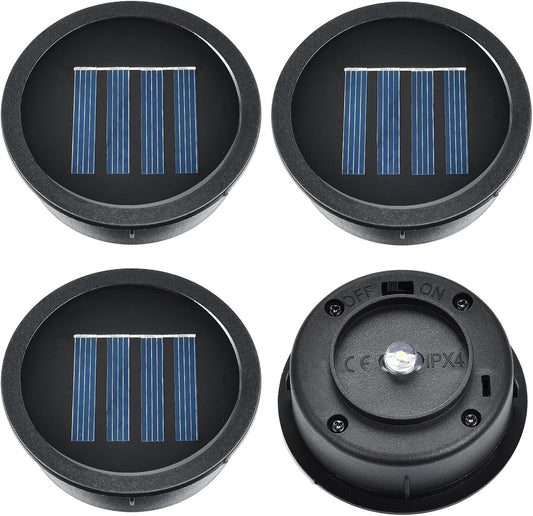 ELUTENG Solar Light Replacement Top 4 Pack (Top Size 2.76 inch, Bottom Size 2.42 inch) LED Solar Lantern Light Lids Outdoor Waterproof Replacement Solar Light Tops Warm White LED