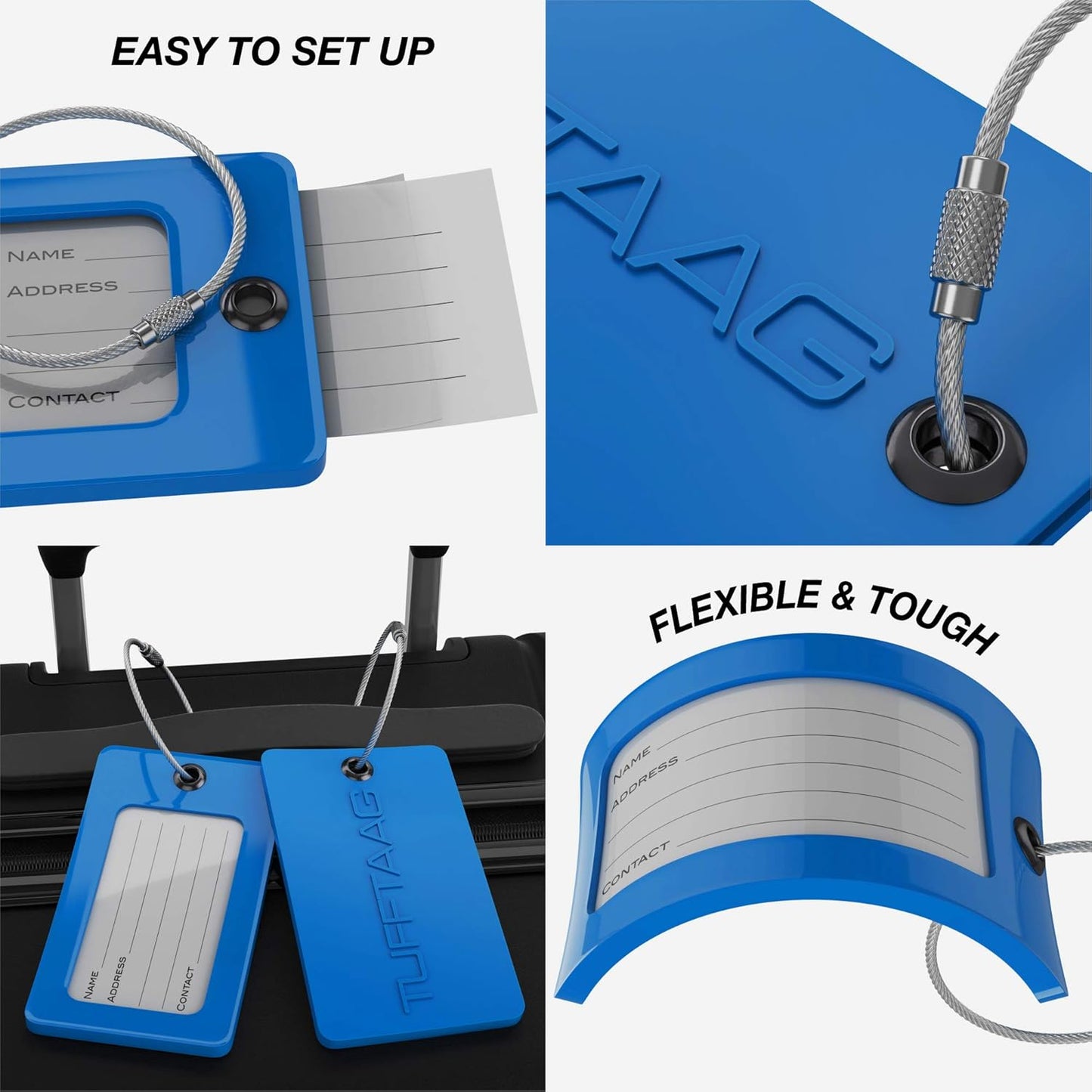 Luggage Tags Business Card Holder by TUFFTAAG - Durable Travel ID Bag Tag, Secure & Flexible, Perfect for Suitcases, Backpacks, and Carry-Ons, Easy Identification