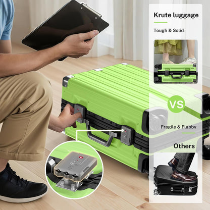 Krute Checked Aluminum Frame Suitcase 24 Inch Zipperless Luggages Hardside PC Luggage With Spinner Wheels TSA Lock USB Charger Suitcases(1 Piece)
