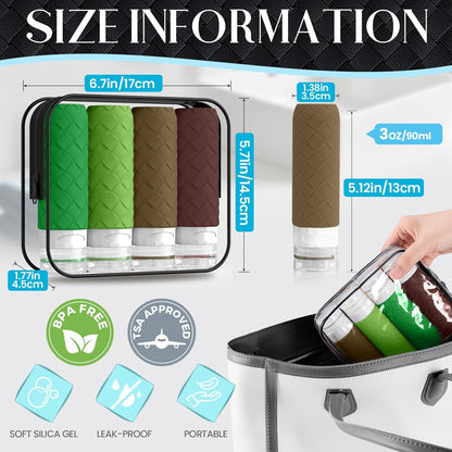 Travel Bottles for Toiletries, TSA Approved Silicone Travel Size Containers for Toiletries, BPA Free Leak Proof Refillable Essentials Accessories, Shampoo and Conditioner Bottles (Forest Green)