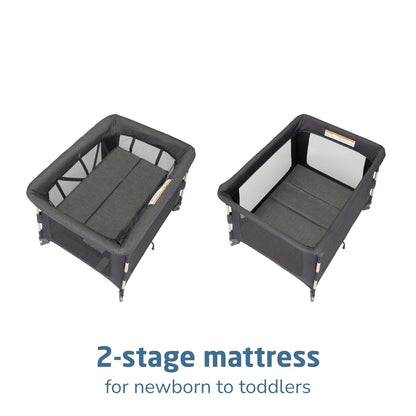 Maxi-Cosi Swift Baby Playard with Mat, Baby Playpen, Play Yard with Bassinet, Portable Playpen for Babies and Toddlers, Classic Graphite
