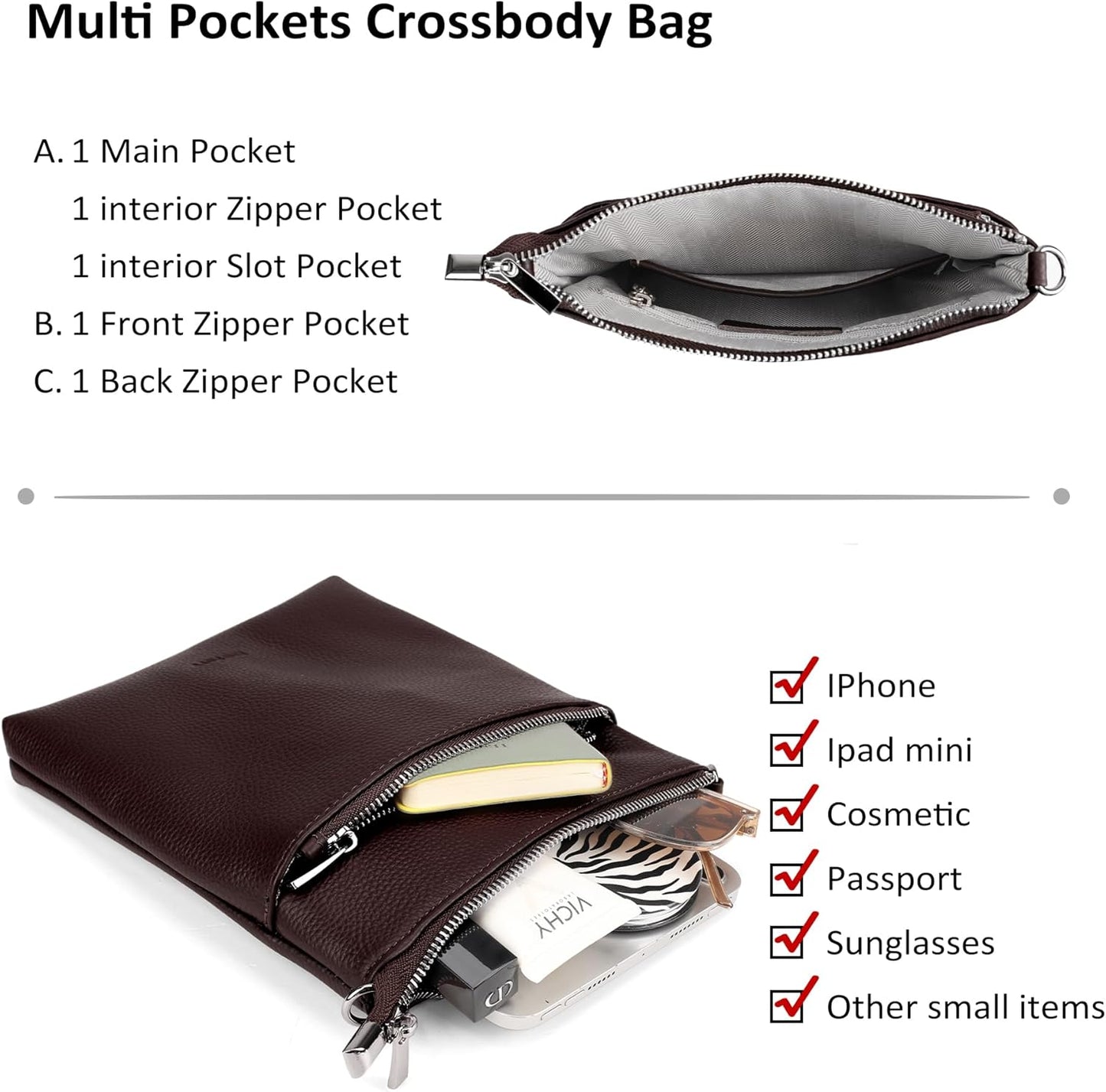 befen Genuine Leather Small Crossbody Purses for Women Travel Cross Body Bags Lightweight with Adjustable Shoulder Strap