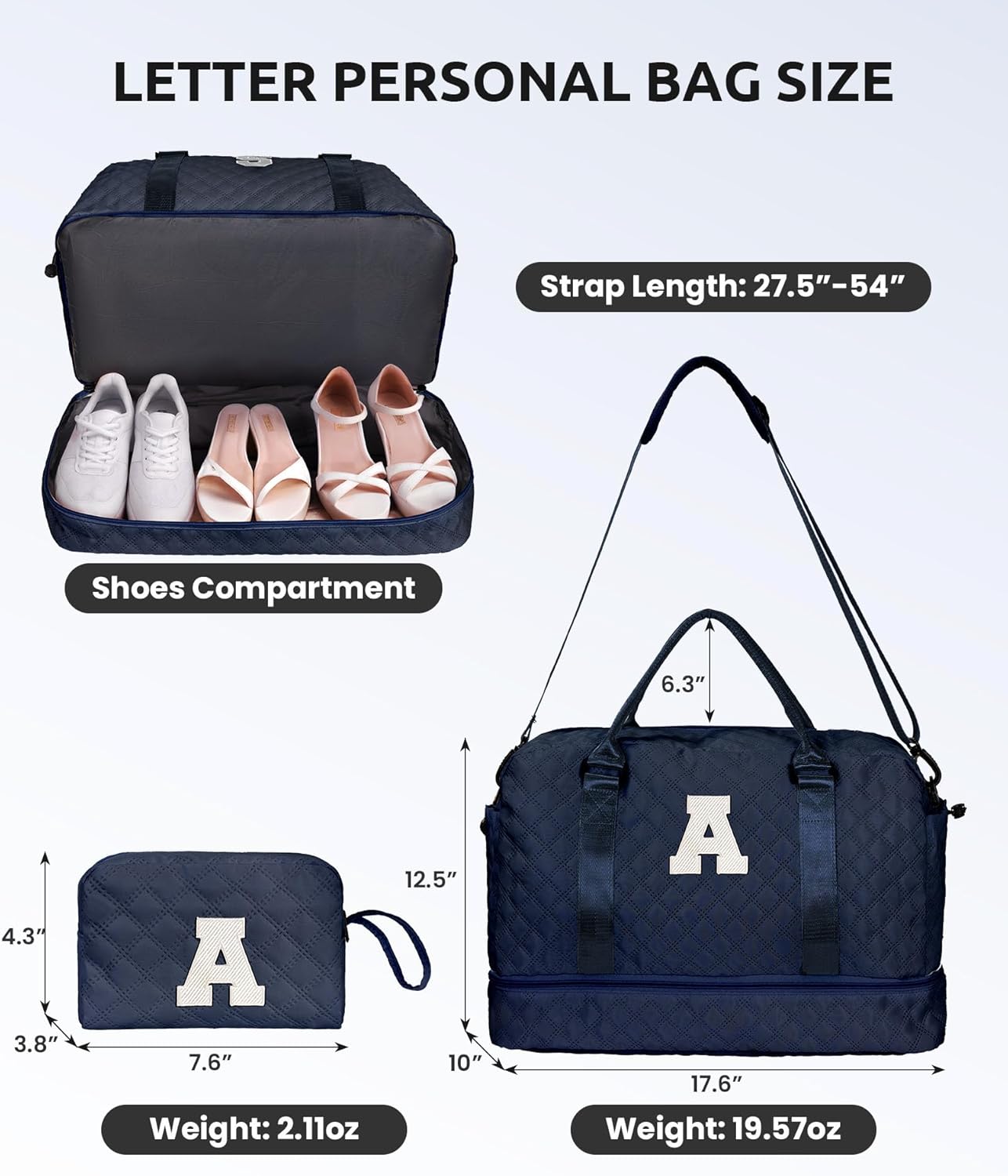Personalized Gifts-Initial Duffle Bag with Shoe Compartment, Personalized Weekender Bag, Monogram Overnight Bag, Letter Travel Bag with Makeup Bag，Birthday Gift for Grandma (Letter O)