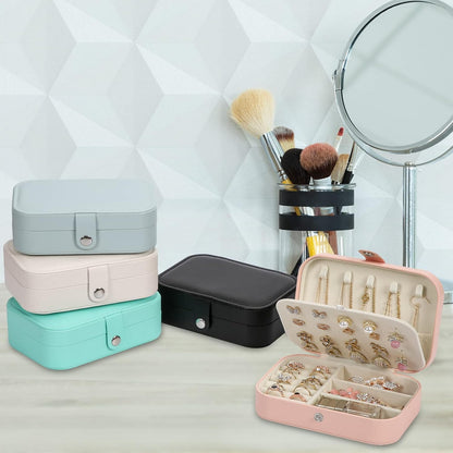 Travel Jewelry Box, PU leather Small Jewelry Organizer For Female Girls, double layer portable mini travel case for storing earrings, rings, necklaces.(Pink)