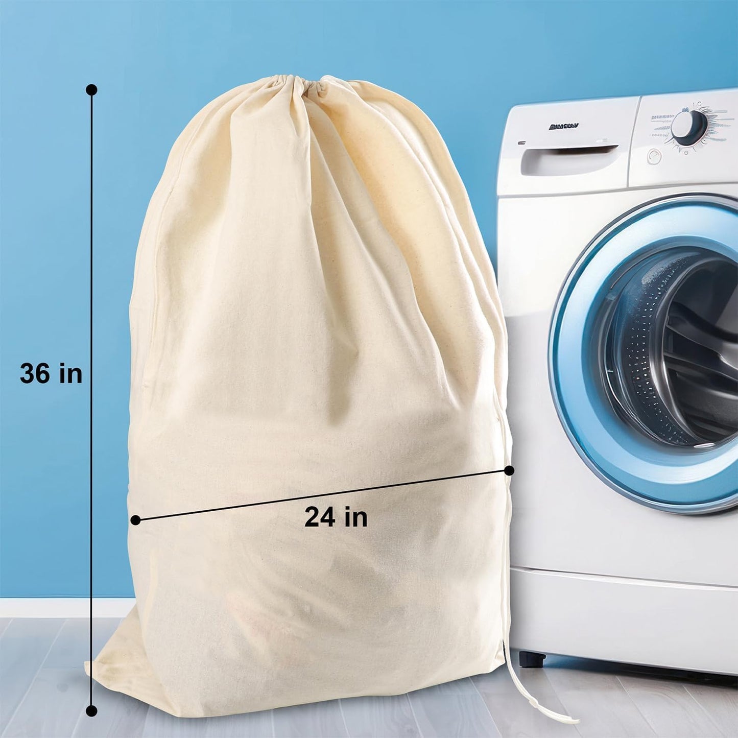 Vintage Vista 100% Cotton Laundry Bag with Drawstring Closure (Set of 4) - Reusable & Washable Travel Laundry Bags for Dirty Clothes - Canvas Drawstring Bags - Laundromat Bag Multipack (Natural Color)
