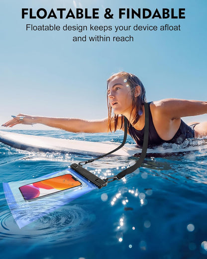 Large Waterproof Phone Pouch Floating, [Double Seals] IPX8 Waterproof Pouch for Beach Vacation Concert, Cell Phone Dry Bag for iPhone Samsung Google All Device Blue