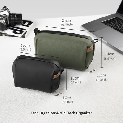 PGYTECH Travel Tech Organizer, Waterproof Tech Pouch, Electronics Accessories Organizer Travel Carrying Case, Organizer Bag for Cord, Phone Batteries, Charger,Photography SD Card, Green
