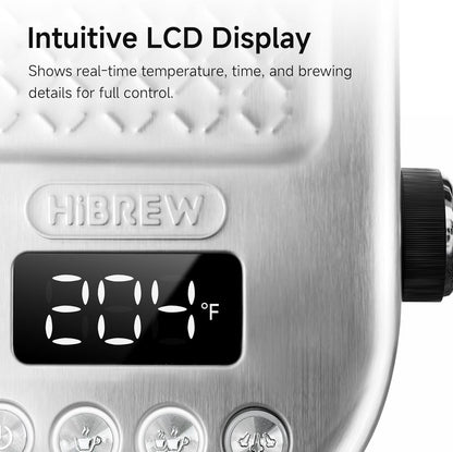 HIBREW H10B - 51mm Espresso Machine - Temperature & Cup Volume Adjustable at will - With Intelligent Display Screen & Pressure Gauge - Stainless Steel Body(Metallic Grey)