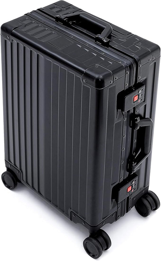 YYW Aluminum Carry-On Luggage Airline Approved Lightweight Suitcase with TSA Lock and Silent Wheels, Hardshell Spinner Business Travel (Black, 24in)