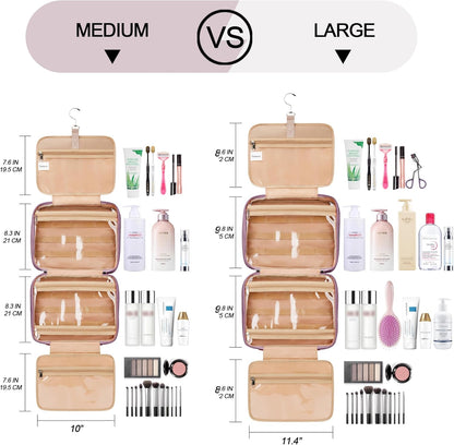 Travel Hanging Toiletry Bag for Women and Men, with 8 Leak Proofing Silicone Bottle Covers, Waterproof Makeup Accessories, Cosmetic Essentials, Toiletries Dopp Kit Set with Jewelry Organizer, Purple
