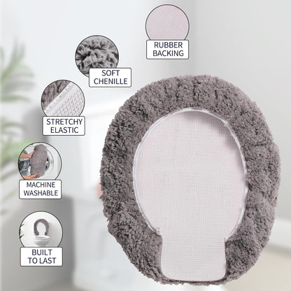 Microfiber Elongated Toilet Seat Cover 19.5"x 15" Machine Washable Solid Toilet Lid Cover Adjustable Rubber Backing Fits Most 18-19.5" L x 14-16" W Elongated Toilet Seat