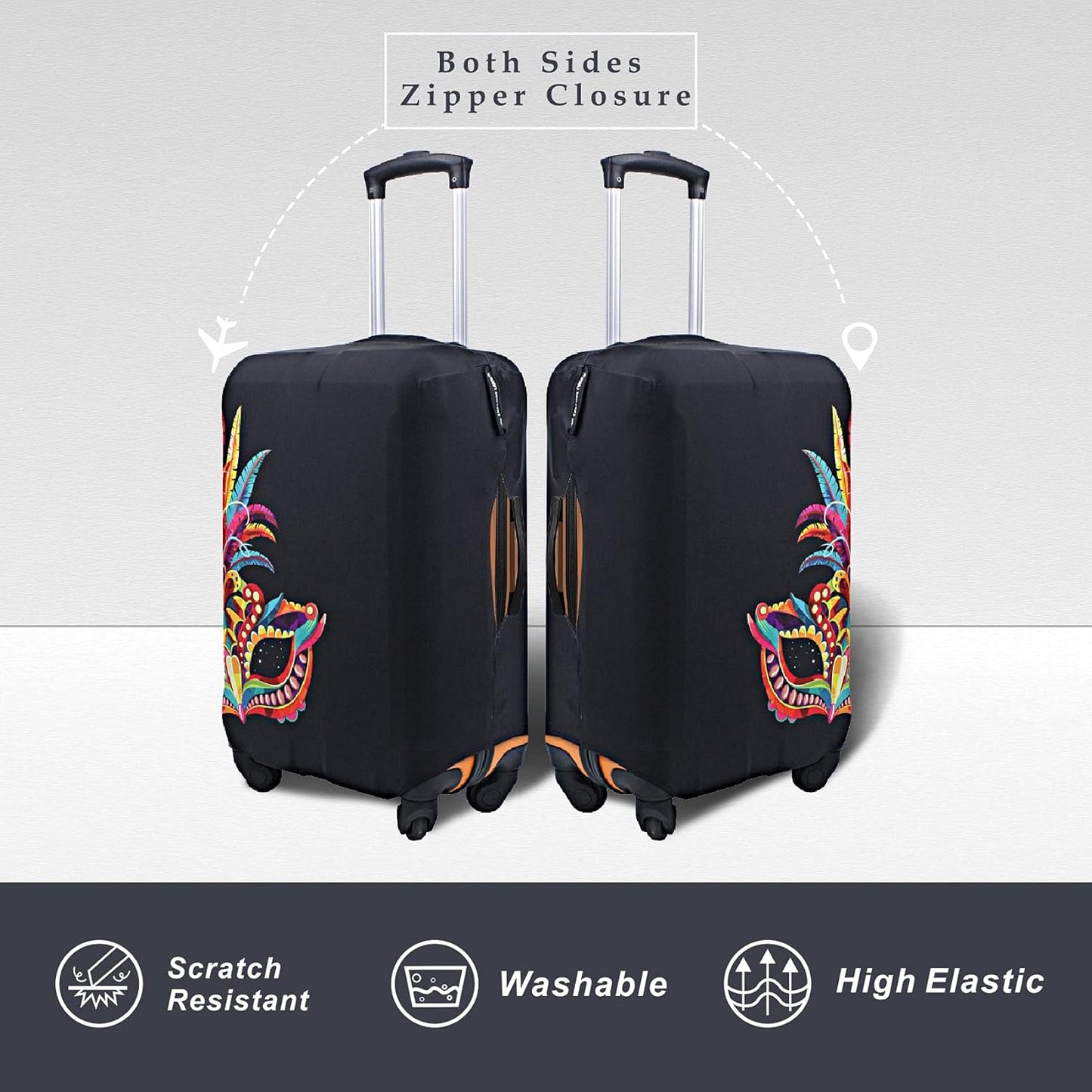 Explore Land Travel Luggage Cover Suitcase Protector Fits 18-22 Inch Case (Carnival, S)