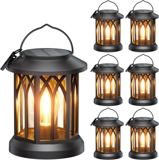 WdtPro Solar Lanterns Outdoor Waterproof, Upgraded Bright Hanging Solar Lights for Outside,Solar Powered Lanterns Lighting LED for Garden Patio Yard Decorative 6 Pack (Warm Light)