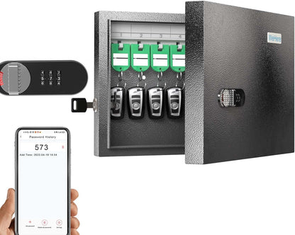WeHere Key Lock Box, Wall Mount Key Cabinet With 16 Key Tags & Combination Lock - Mini ERP - Great for Valets, Hotels and House Keeps