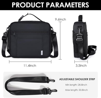 NOL Kids Lunch Bag - Kids 3+ Reusable Insulated Lunch Box with Zipper Closure Buckle Handle Adjustable Long Shoulder Strap, Easy-Clean Waterproof Fabric, Children Lunch Tote Bag for School-Black