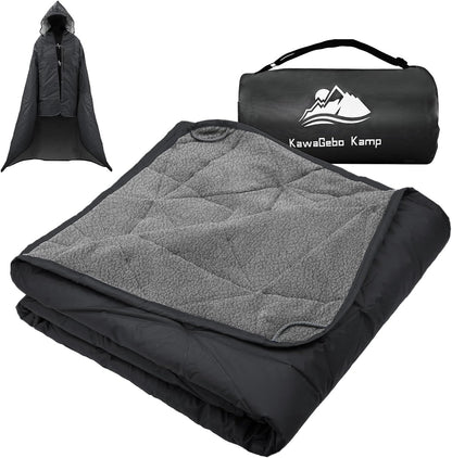 Outdoor Waterproof Blanket, Foldable Fleece Stadium Blanket for Outdoor Sports Event, Camping, Concerts, Car, Pet, Picnics - Windproof, Wearable, Machine Washable 80" x 58"