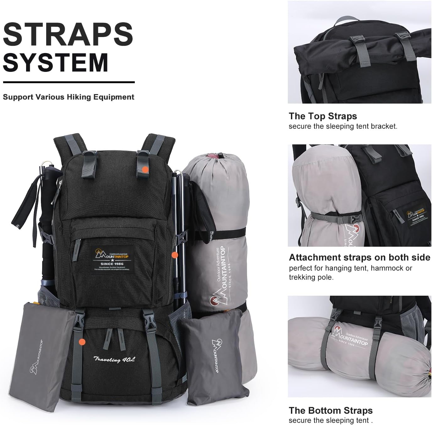 MOUNTAINTOP 40L Hiking Backpack Lightweight Travel Backpack for Men&Women Outdoor Camping Backpacking