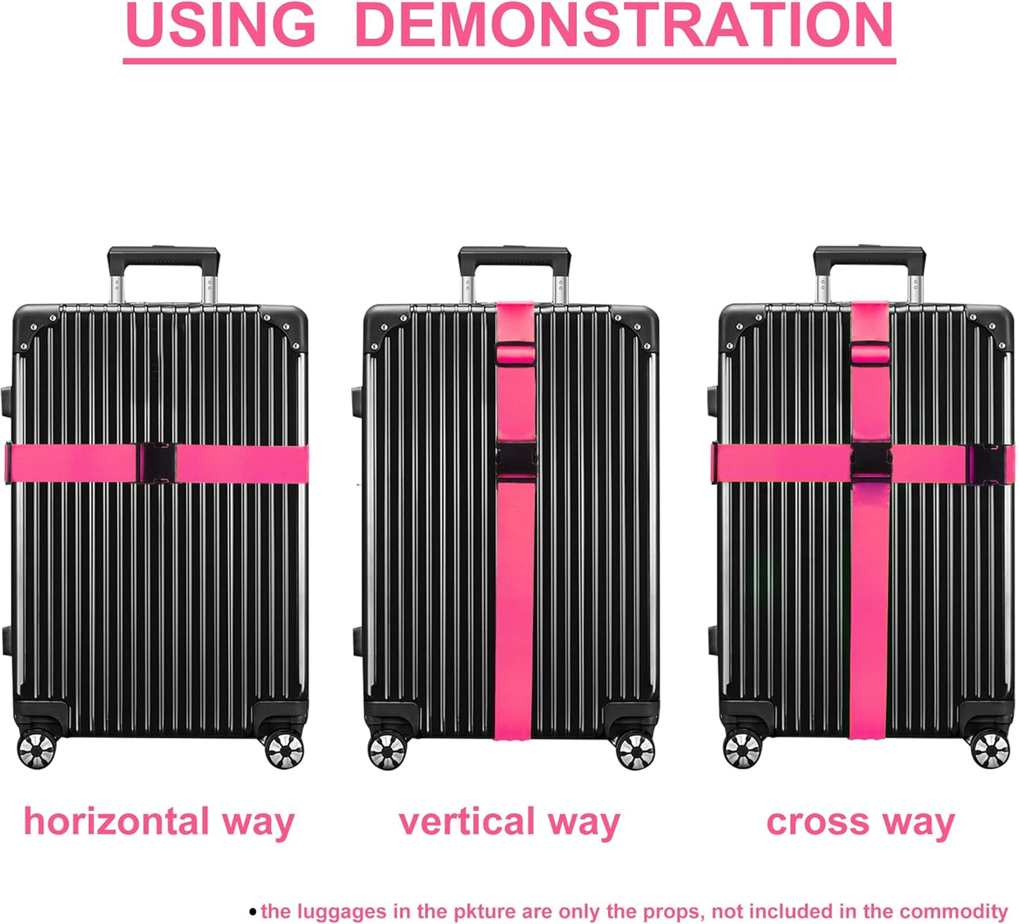 Luggage Straps for Suitcases TSA Approved Travel Belt 8 Pack by Chelmon (Rose Red)