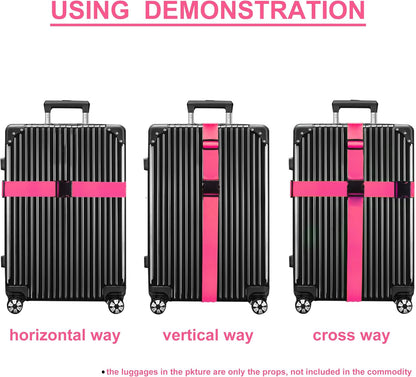 Luggage Straps for Suitcases TSA Approved Travel Belt 8 Pack by Chelmon (Rose Red)