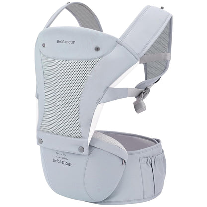 Bebamour Baby Carrier with Hip Seat,All-Position Breathable Mesh Hip Seat & Carrier 0-36Months with Head Hood, 3 PCS Teething Pads, Waist Extender,Storage Bag & Pacifier Case (Blue)