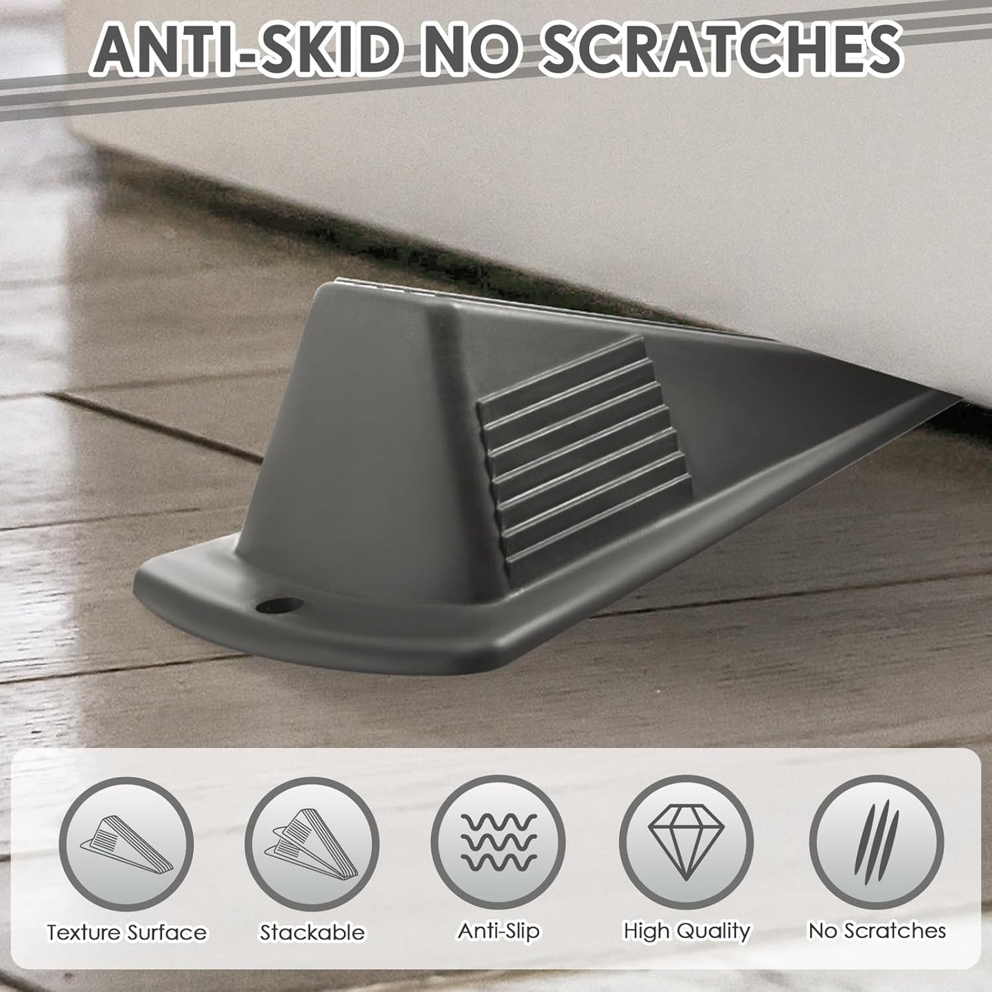 Frienda 8 Pcs Jumbo Door Stoppers Heavy Duty Door Stopper Tall up to 2inch Tall Wedge TPR Large Wedge Stackable Big Rubber Doorstop for Hotel Carpet Hardwood Concrete and Tile (Gray)