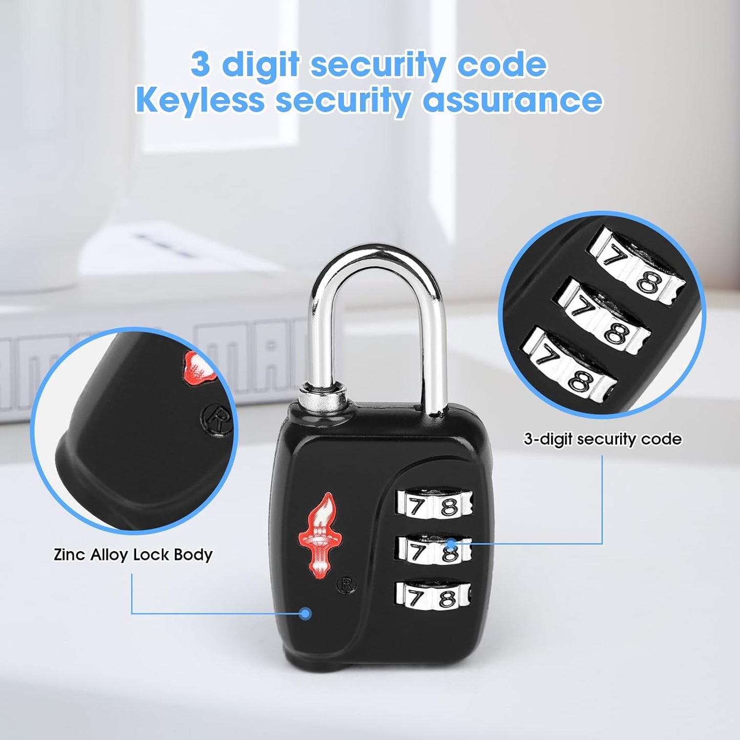 TSA Locks 2-Pack - Easy-to-Remind Combo Locks for Kids & Seniors, Zinc Alloy Travel Locks for Luggage, Gym Lockers, School Backpacks, TSA Approved (54g Ultra Lightweight, 2.36in Compact)
