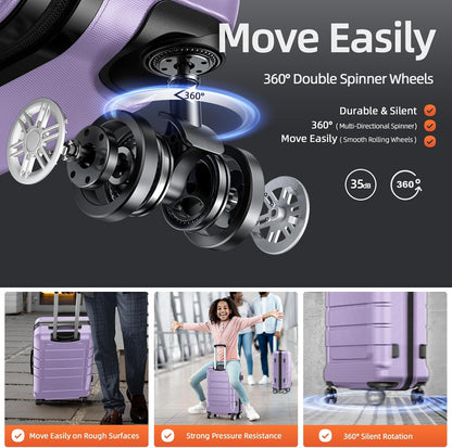 SHOWKOO Luggage Sets Expandable PC+ABS Durable Suitcase Double Wheels TSA Lock Lavender Purple 3pcs