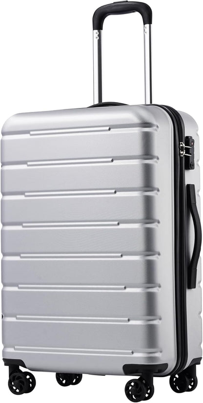 Coolife Luggage Suitcase Carry-on Spinner TSA Lock USB Port Expandable (only 28’’) Lightweight Hardside Luggage (Silver, L(28in))