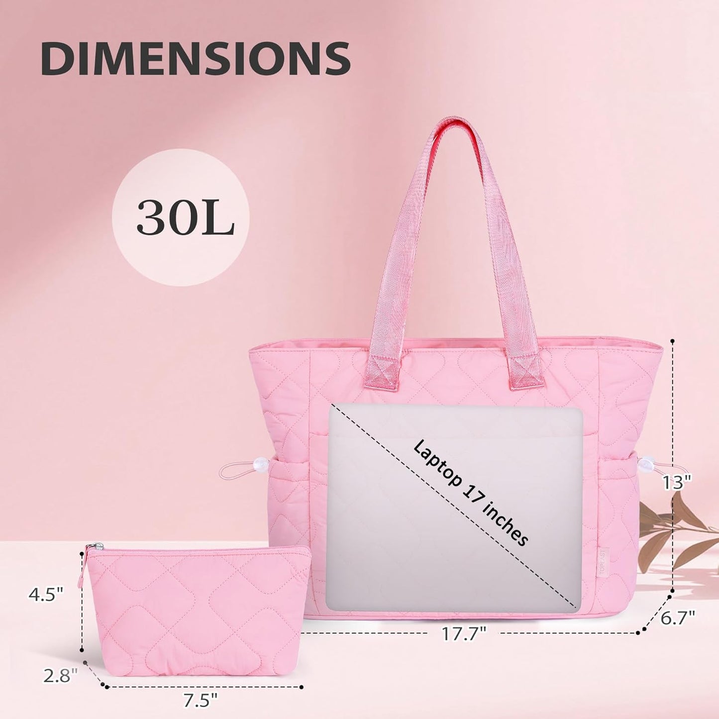 TOPEAST Tote Bag for Women, Large Puffer Tote Bag with Zipper, Lightweight Work Bags for Women, Quilted Bags for Nurse Travel