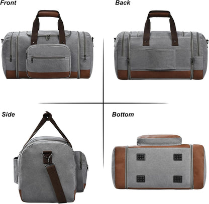 Litvyak Duffle Bag for Travel, 50L Canvas Travel Duffel Bags Overnight Weekend Gym Carry On Luggage Bag for Men & Women(Grey+Toiletry Bag)