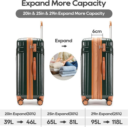 GinzaTravel Luggage Sets 3-Piece Expandable Suitcases with Wheels PC+ABS Durable Hardside Luggage sets TSA lock