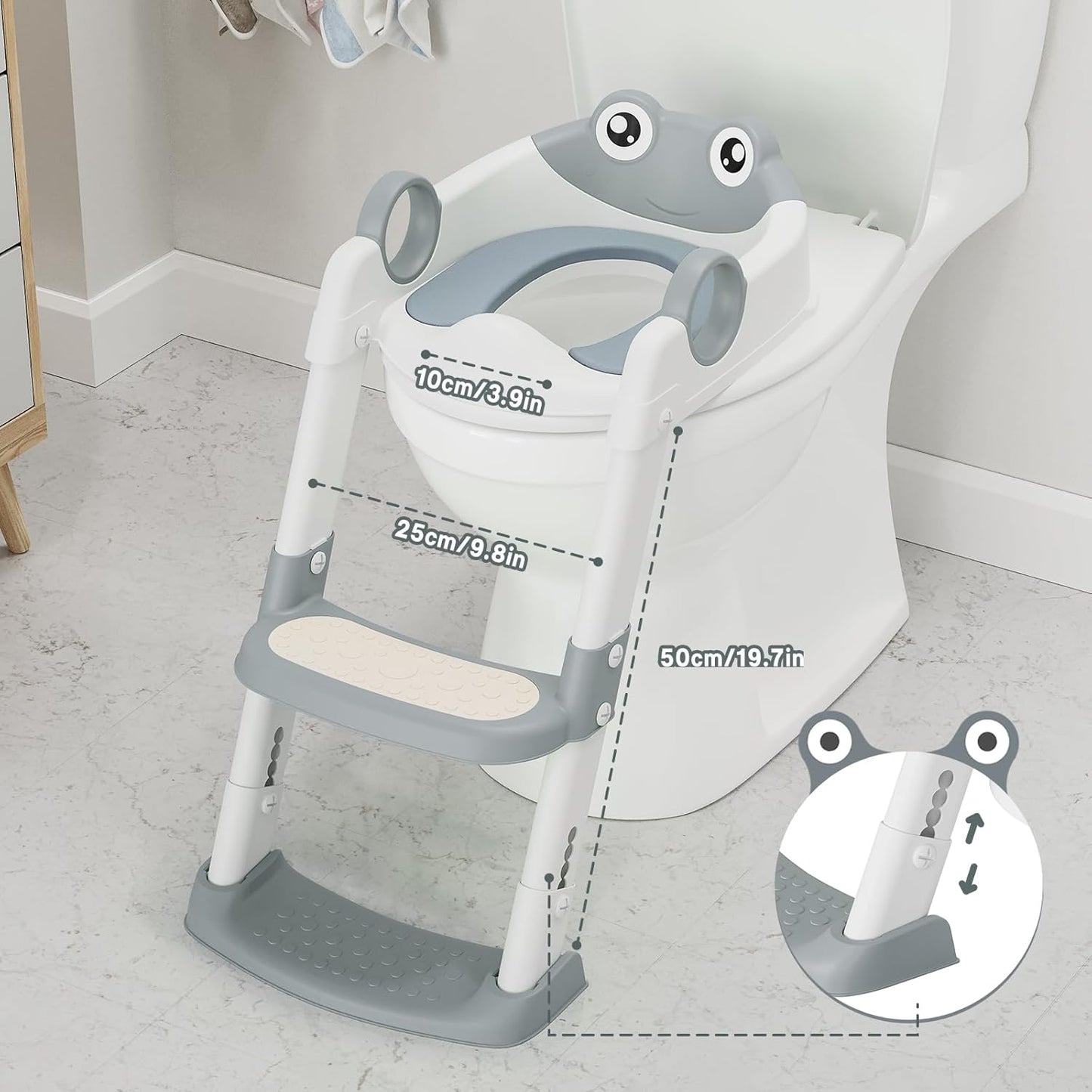 Potty Training Seat with Step Stool Ladder, Toddler Toilet Seat with PU Cushion, Adjustable 5-Level Height, Foldable Potty Training Toilet for Kids Boys Girls, Anti-Slip Pads Ladder