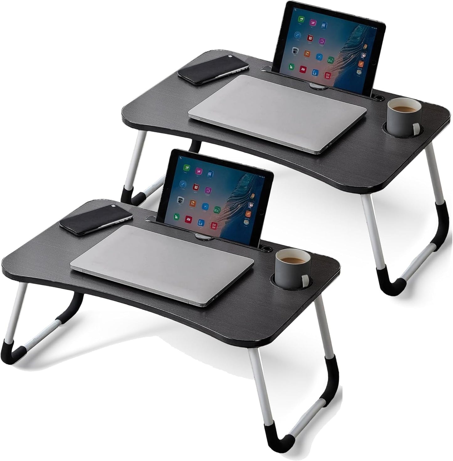 2-Pack Large Lap Desk for Bed & Sofa with Cup Holder & Foldable Legs Laptop Table, Breakfast Serving Tray, Tablet Phone Groove, Foldable Legs