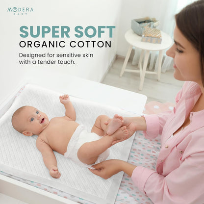 Organic Cotton Disposable Changing Pad Liners | Large 18x24 Hypoallergenic Ultra Absorbent & Waterproof Super Soft, Quilted Underpads for Baby Diaper Table & Travel, Leak Proof & Mess Free [100-Pack]