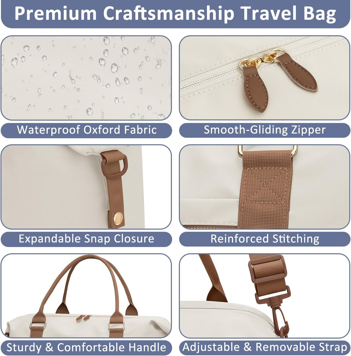Travel Duffle Bag for Women, Weekender Bags, Hospital Bag for Labor Delivery, Lightweight Tote Duffel Overnight Bag with Luggage Sleeve, Airplane Travel Bags with Toiletry Bag, Large, Beige