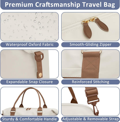 Travel Duffle Bag for Women, Weekender Bags, Hospital Bag for Labor Delivery, Lightweight Tote Duffel Overnight Bag with Luggage Sleeve, Airplane Travel Bags with Toiletry Bag, Large, Beige