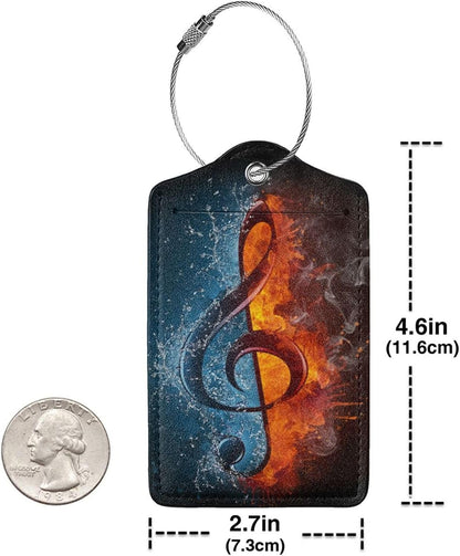 2 Pack Luggage Tags for suitcases Funny Music Water fire Luggage Tag, Leather Stainless Steel Loop Label Tag for Men Women Travel Bag Suitcase(Music Water fire)