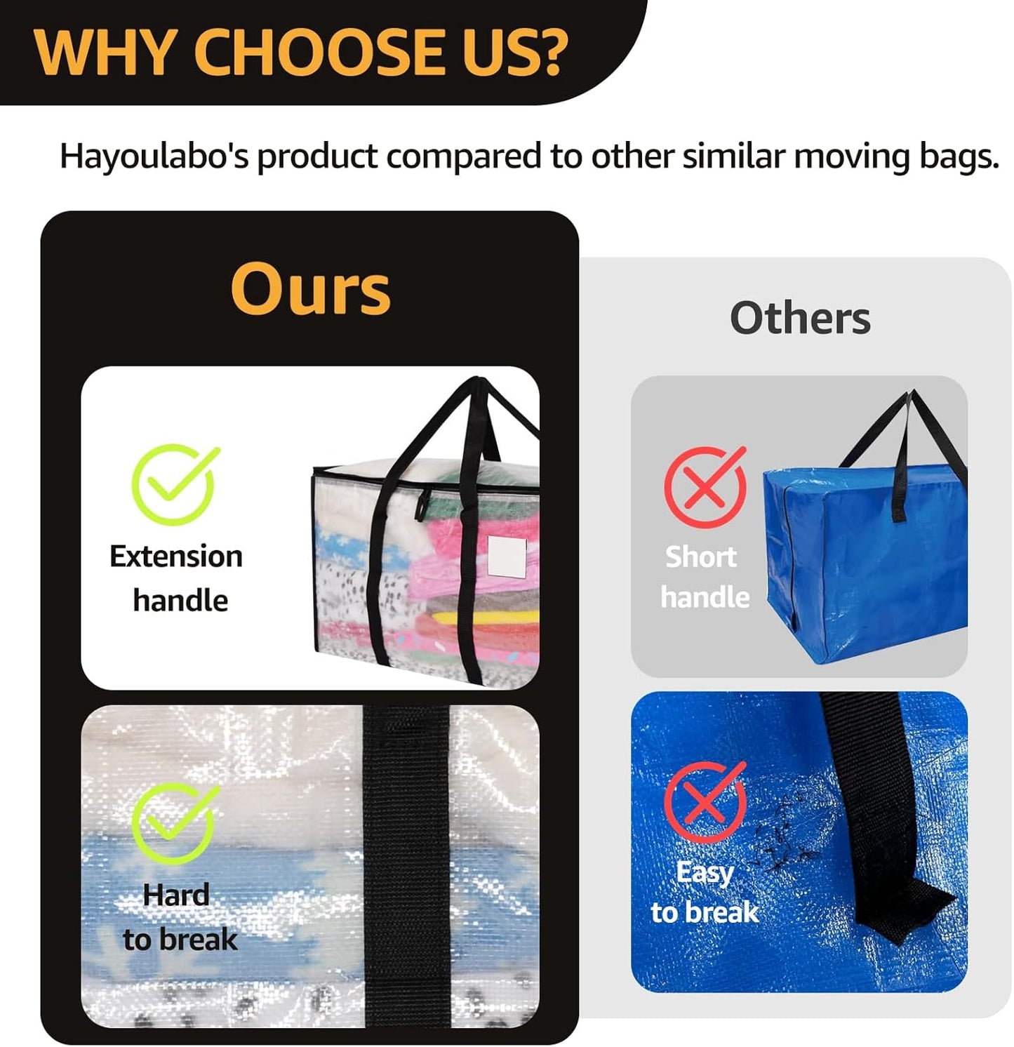 Moving Bags Heavy Duty Extra Large, Alternative for Moving Boxes & Moving Supplies,Clear Storage Bins with Lids, Plastic Packing Tote, Storage Bags for Clothes with Handles & Zippers(Clear, 6 Pack)