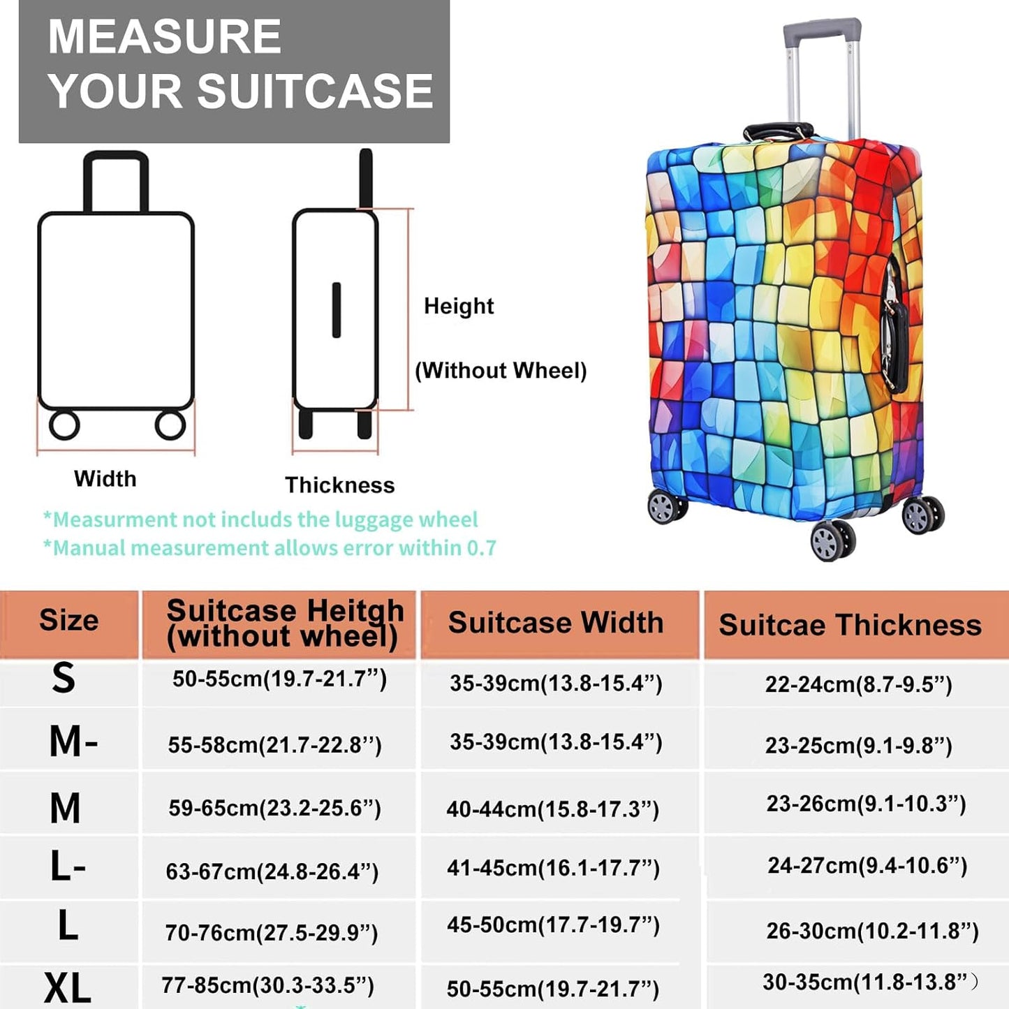 MosaiRudo Travel Luggage Covers For Suitcase Tsa Approved,Suitcase Cover Protector Fit 18-32 Inch Luggage Travel Accessories (T2505, M)