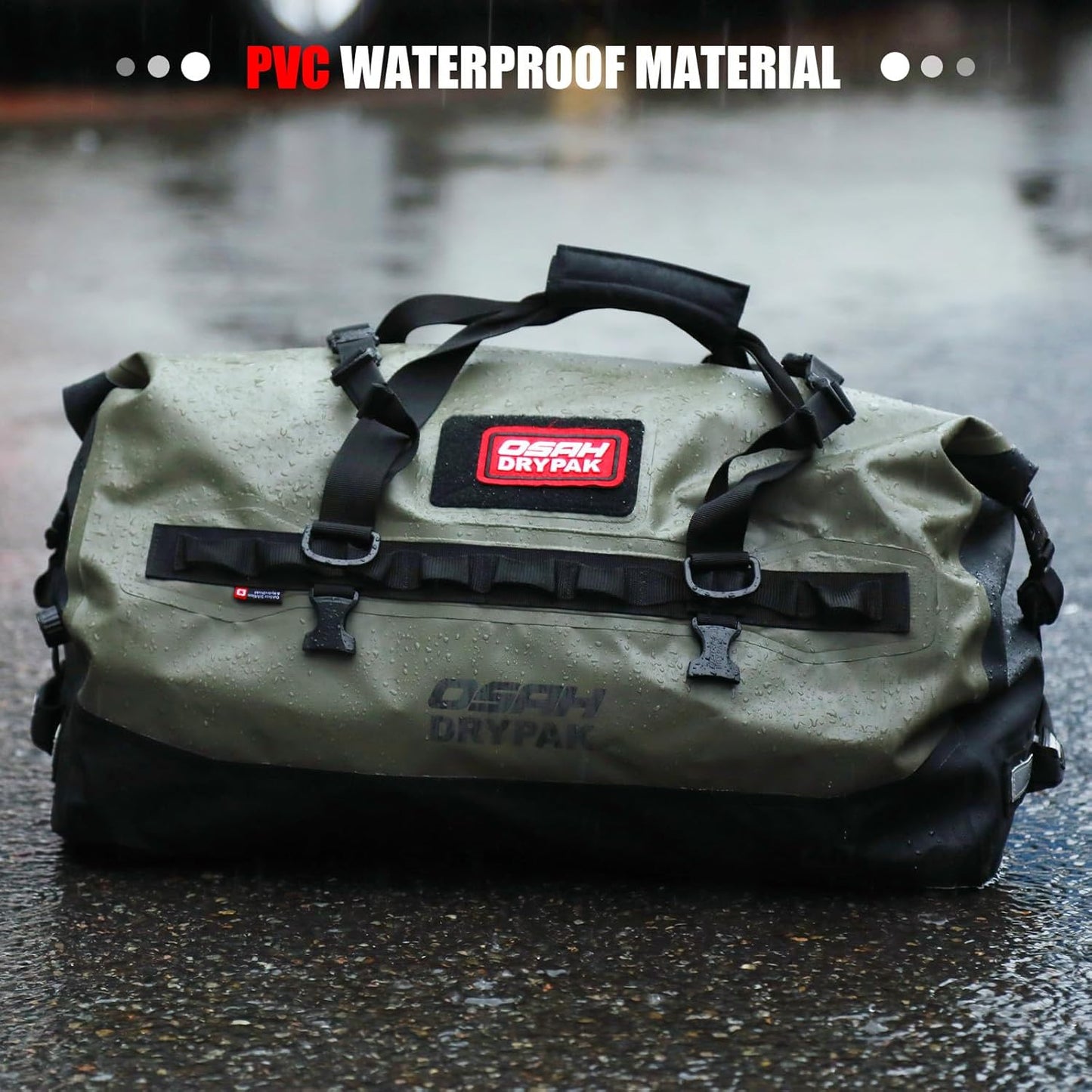 Waterproof Duffel Bag - Motorcycle Dry Bag 40L Tail Bag with Large Storage Space, Waterproof Duffle Bags with Outer Mesh Zipper Pocket for Camping, Kayaking, Fishing & Traveling-Grey