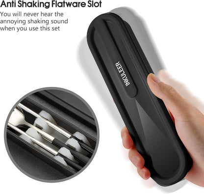Travel cutlery set, 18/8 stainless steel cutlery, Reusable utensils set with case, Portable Silverware Lunch Box for Camping and Office